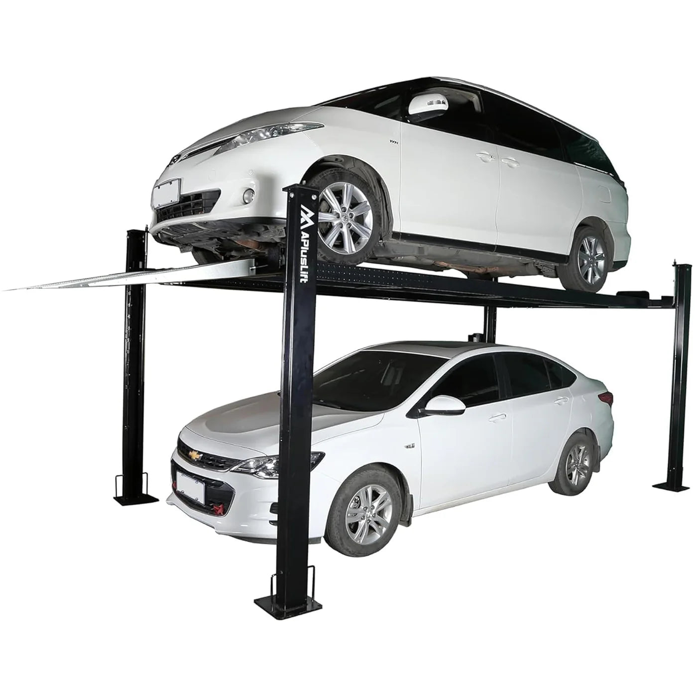 APlusLift 8000LB 4-Post Portable Parking Storage Service Car Lift with Aluminum Ramps - HW-8S or HW-8SXLT