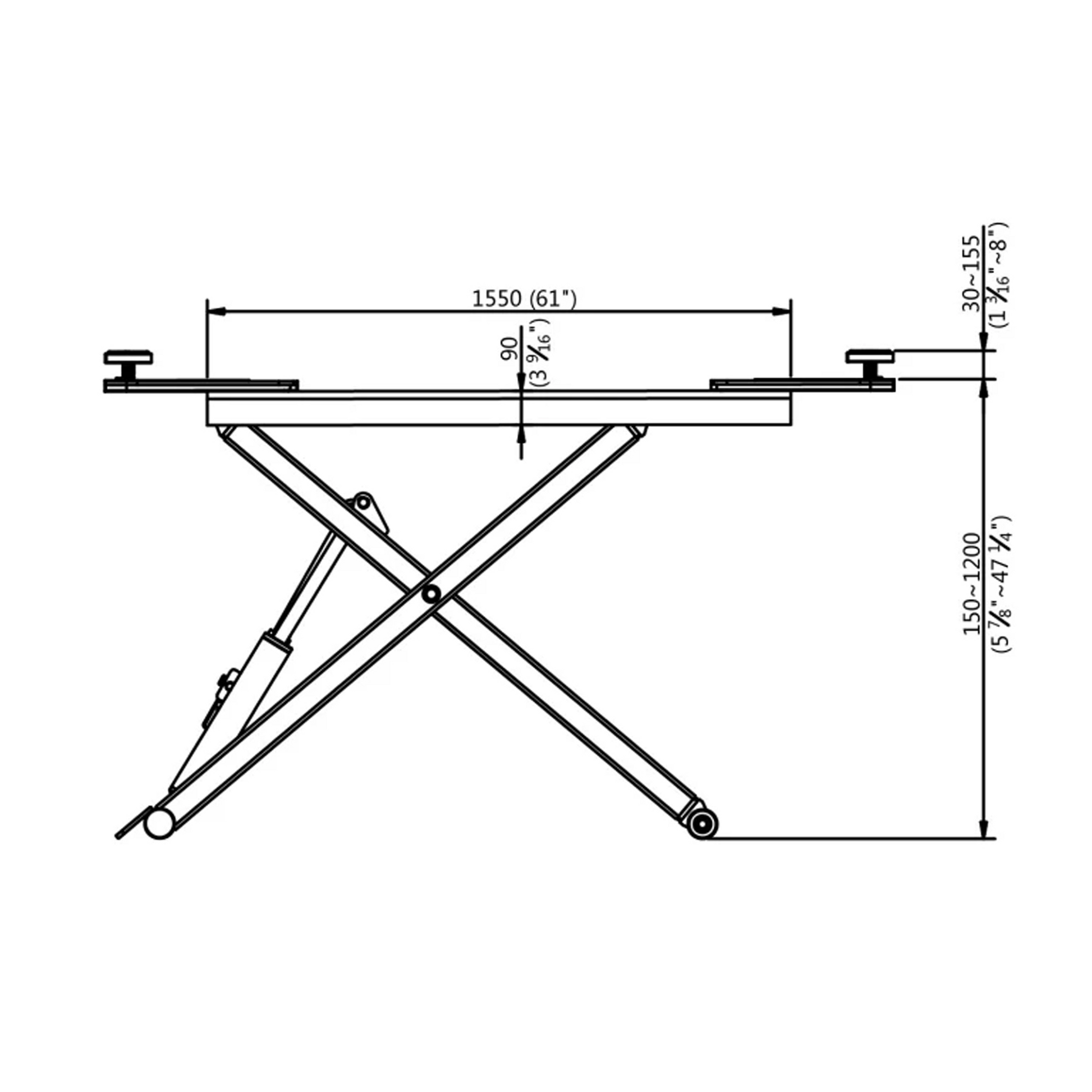 APlusLift 6600LB Portable Mid-Rise Scissor Lift HW-SL6600X - Side Diagram